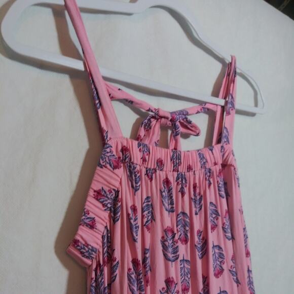 Old Navy Sleeveless Tie-Back Cutout Maxi Swing Pink Posie Dress Boho Size S - Picture 3 of 11